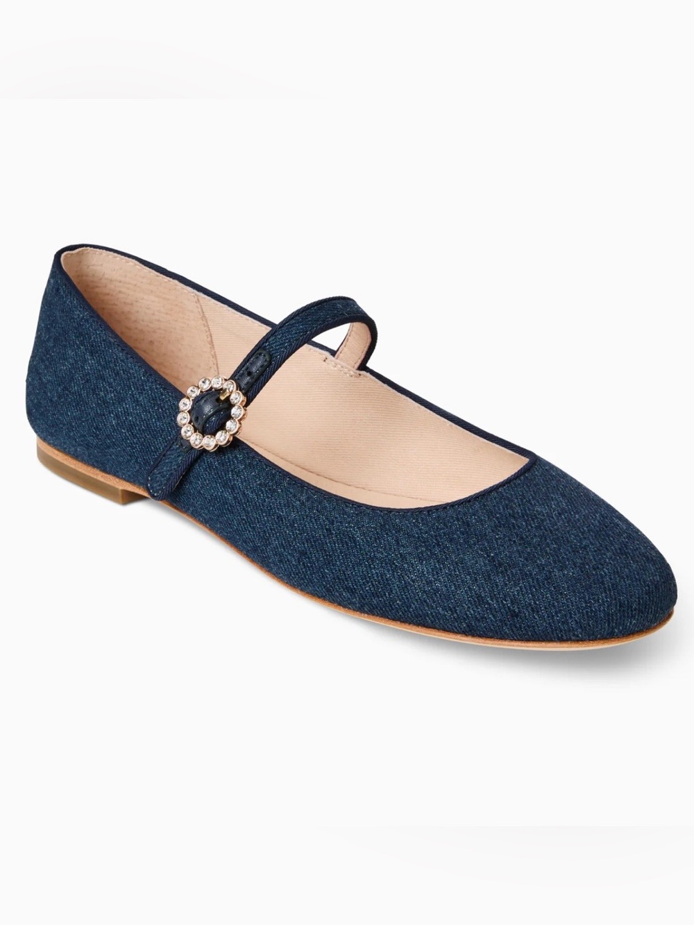 NWT Jack Rogers Navy Denim Mary Jane Flats with Gold Buckle. Size 5